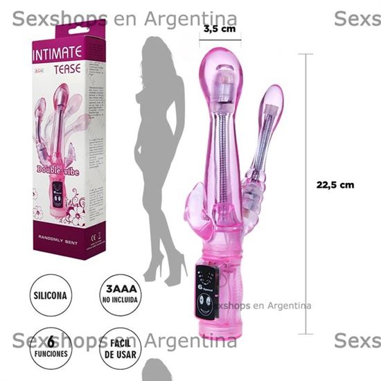 Vibrador flexible con estimulador de clitoris y 6 funciones de vibracion